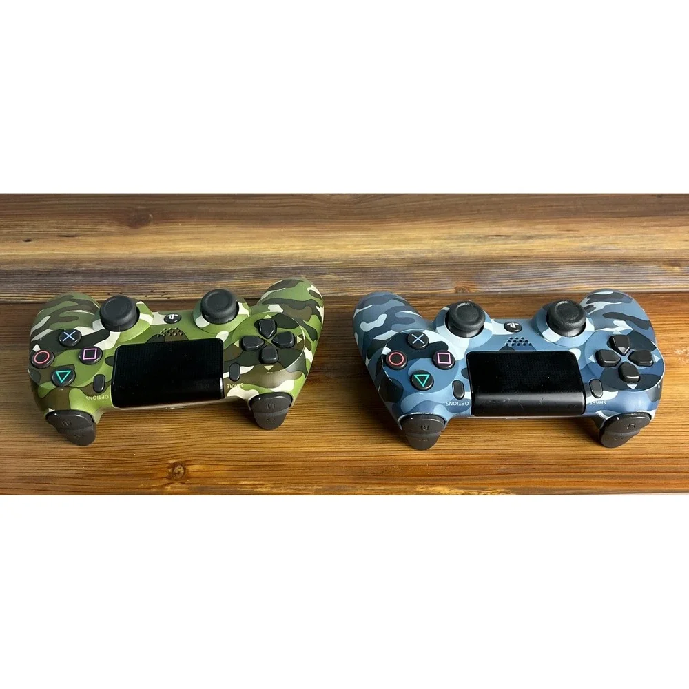 Lot of 2 Sony DualShock 4 PS4 Controllers Green + Blue Camo CUH-ZCT2U Used